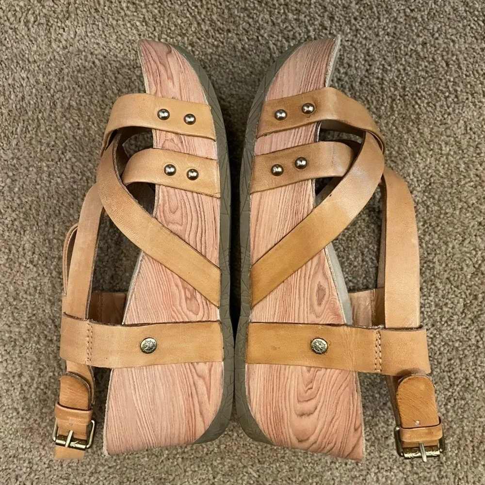 Bussola‎ Formentera Wedge Sandals Toffee Tan Leather Boho Studded Women Size 40